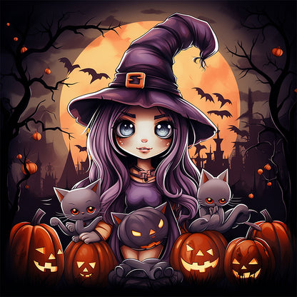 Halloween Little Girl - Full AB Dril Round Diamond Painting 40*40CM