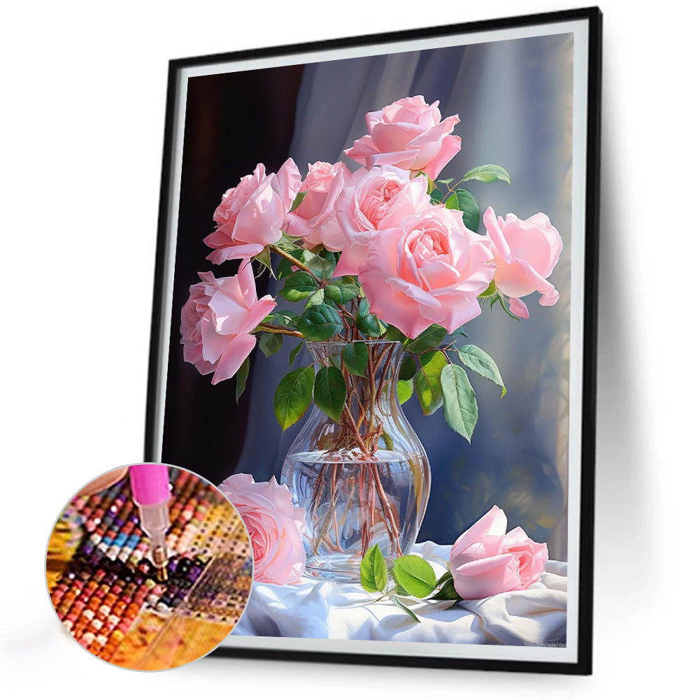 Pink Rose - Full Round Drill Diamond Painting 30*40CM