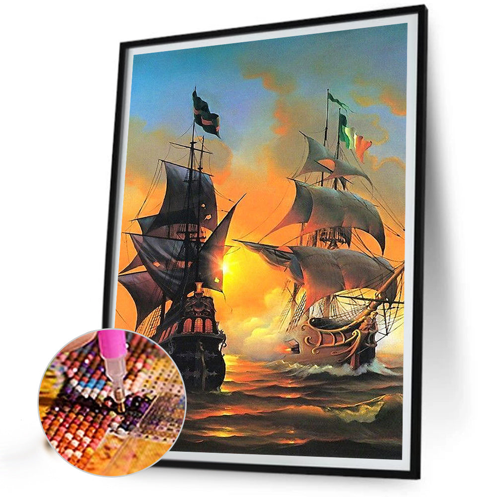 Sea Sailing Boat - Full Square Drill Diamond Painting 30*40CM