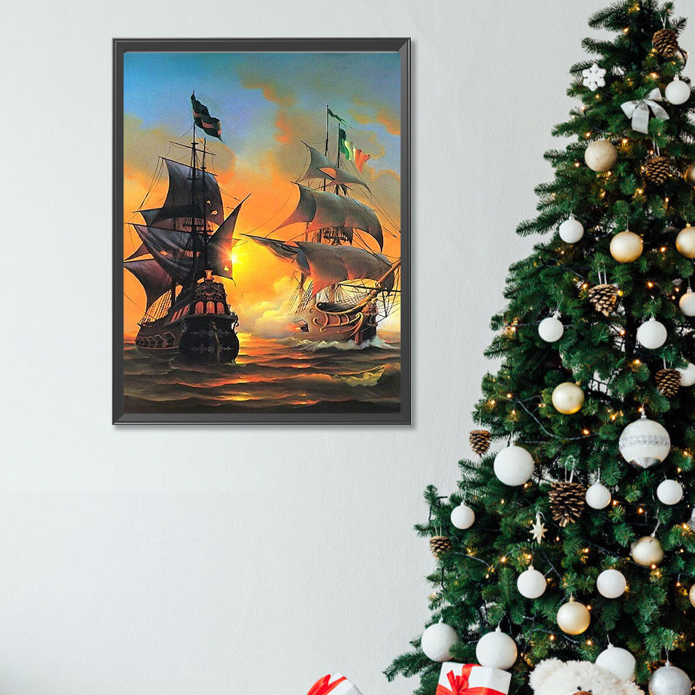 Sea Sailing Boat - Full Square Drill Diamond Painting 30*40CM