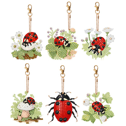 6PCS Double Sided Special Shape Diamond Art Keyring (Garden Ladybird)