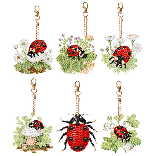 6PCS Double Sided Special Shape Diamond Art Keyring (Garden Ladybird)