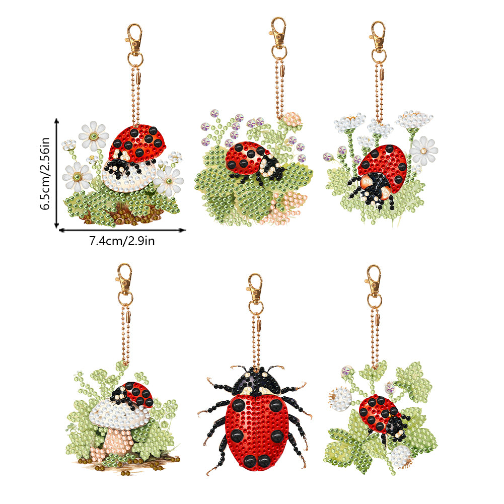 6PCS Double Sided Special Shape Diamond Art Keyring (Garden Ladybird)