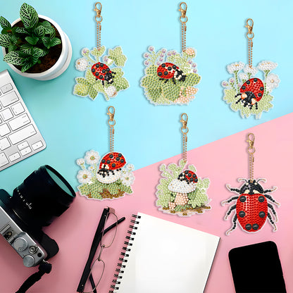 6PCS Double Sided Special Shape Diamond Art Keyring (Garden Ladybird)