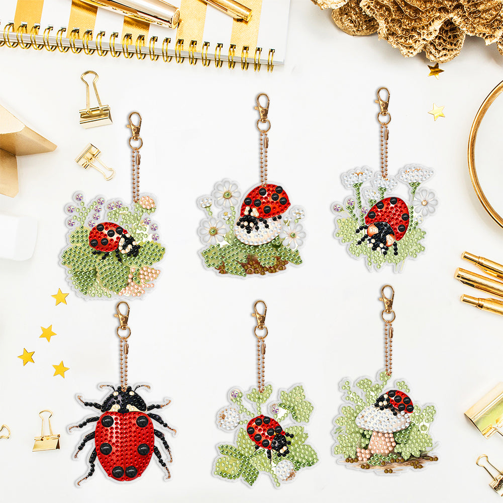 6PCS Double Sided Special Shape Diamond Art Keyring (Garden Ladybird)