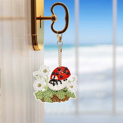 6PCS Double Sided Special Shape Diamond Art Keyring (Garden Ladybird)