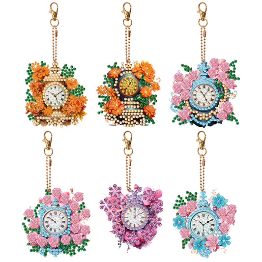 6PCS Double Sided Special Shape Diamond Art Keyring (Flower Clock)