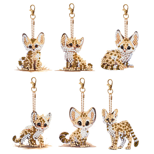 6PCS Double Sided Special Shape Diamond Art Keyring (Baby Panther)