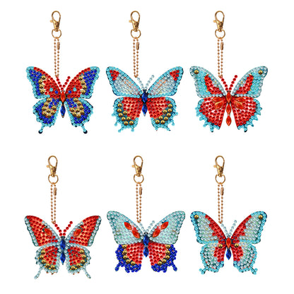 6PCS Double Sided Special Shape Diamond Art Keyring (Garden Butterfly)