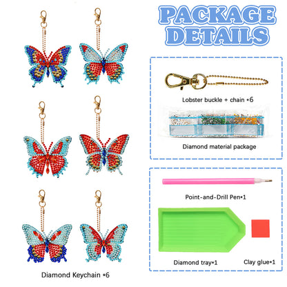 6PCS Double Sided Special Shape Diamond Art Keyring (Garden Butterfly)