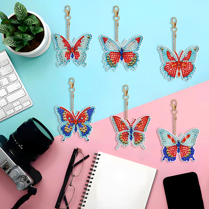 6PCS Double Sided Special Shape Diamond Art Keyring (Garden Butterfly)