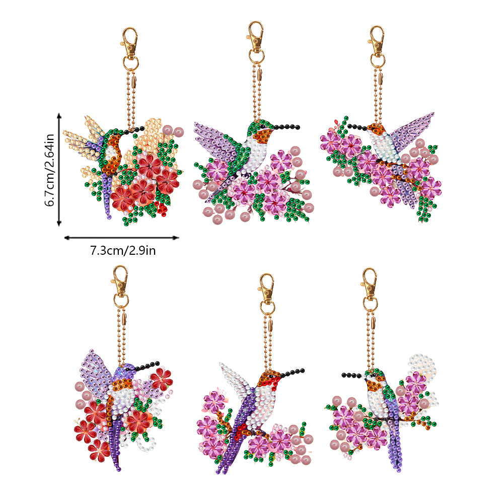 6PCS Double Sided Special Shape Diamond Art Keyring (Flower Hummingbird)