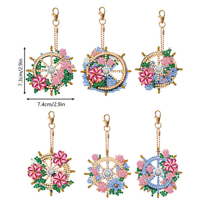 6PCS Double Sided Special Shape Diamond Art Keyring (Flower Rudder)