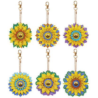 6PCS Double Sided Special Shape Diamond Art Keyring (Sunflower Mandala)