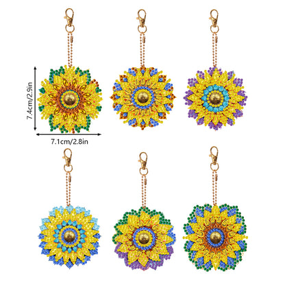 6PCS Double Sided Special Shape Diamond Art Keyring (Sunflower Mandala)