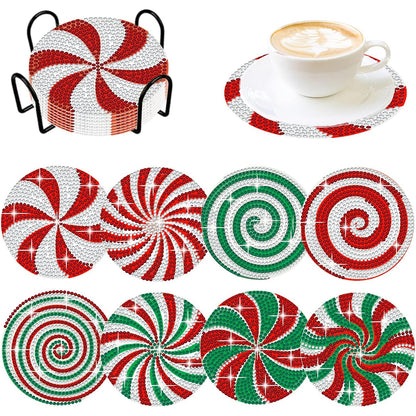 8PCS Diamond Painting Art Coaster Kit with Holder (Christmas Daze)