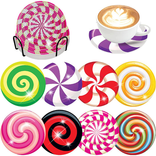 8PCS Diamond Painting Art Coaster Kit with Holder (Christmas Candy)