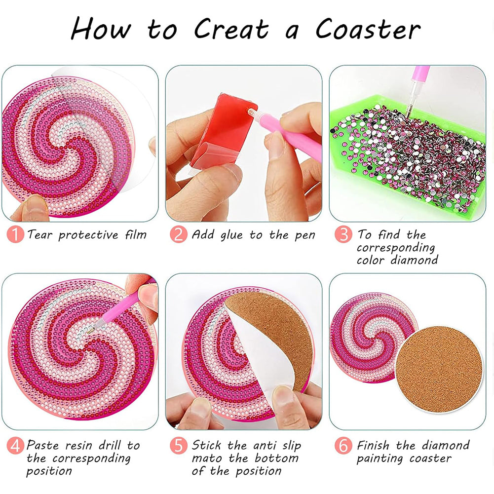 8PCS Diamond Painting Art Coaster Kit with Holder (Christmas Candy)