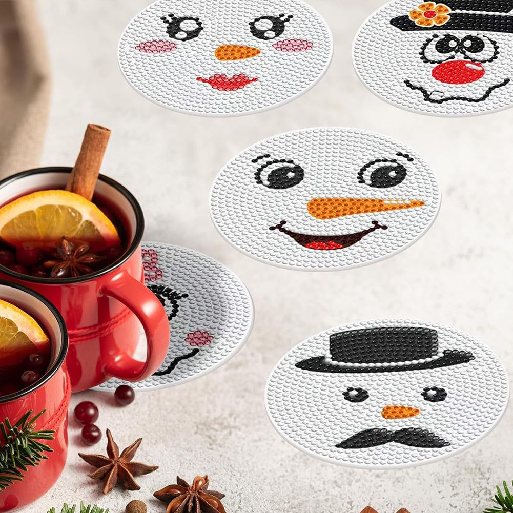 8PCS Diamond Painting Art Coaster Kit with Holder (Christmas Snowman)