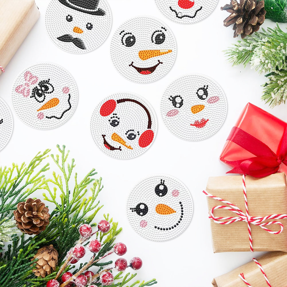 8PCS Diamond Painting Art Coaster Kit with Holder (Christmas Snowman)