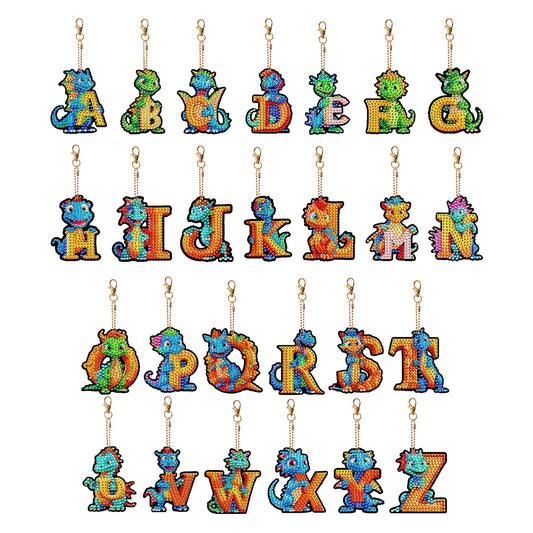 26PCS Special Shape Diamond Art Keyring 26Letters for Adult Kid Handbag Decor