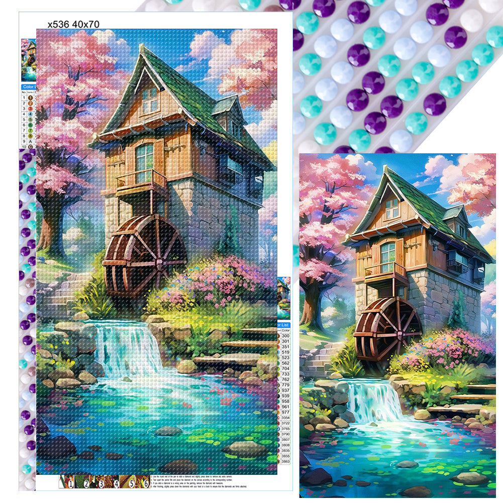 House By Pond - Full Round Drill Diamond Painting 40*70CM