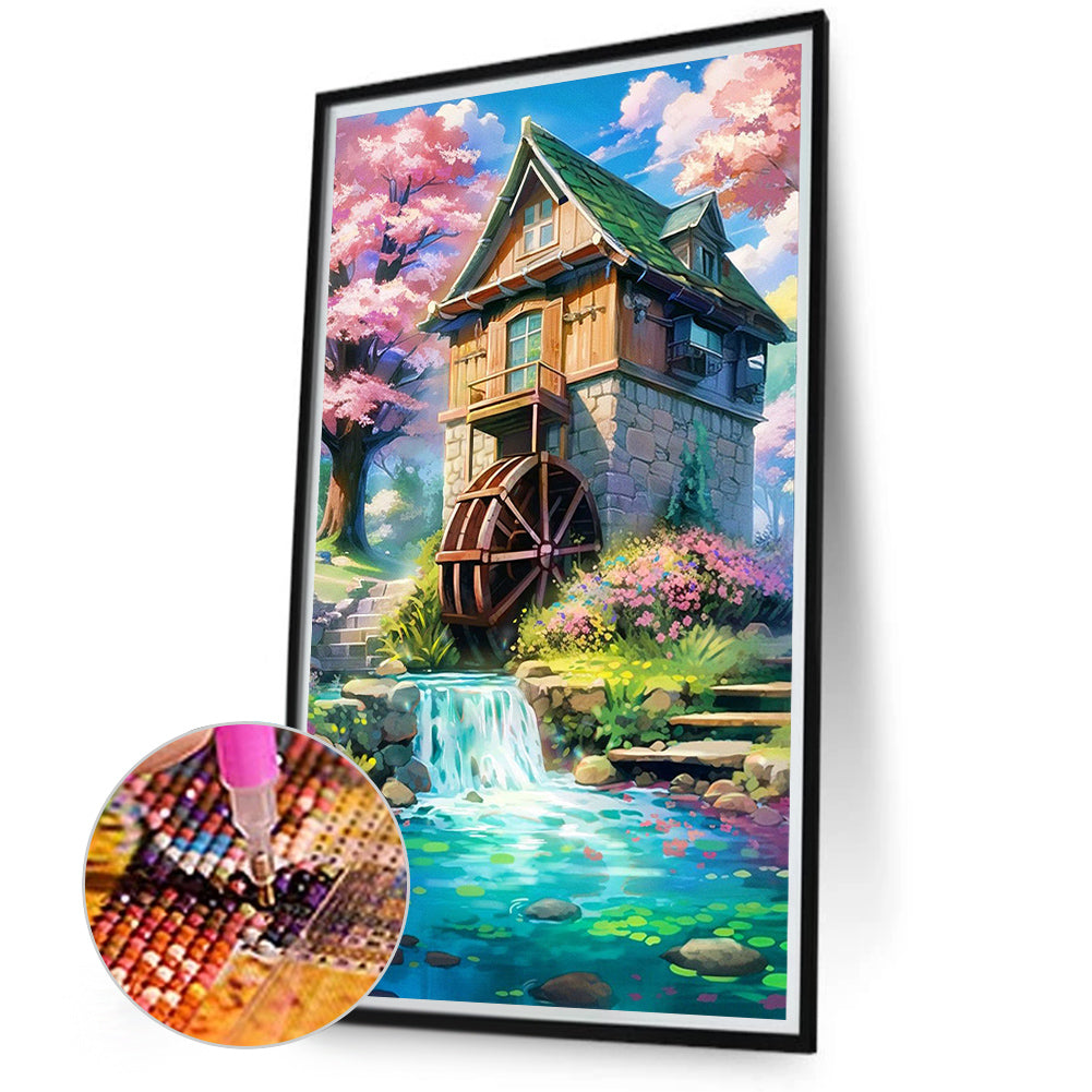 House By Pond - Full Round Drill Diamond Painting 40*70CM