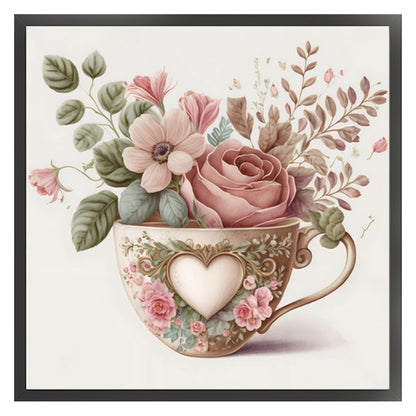 Flowers In Cup - 11CT Stamped Cross Stitch 40*40CM