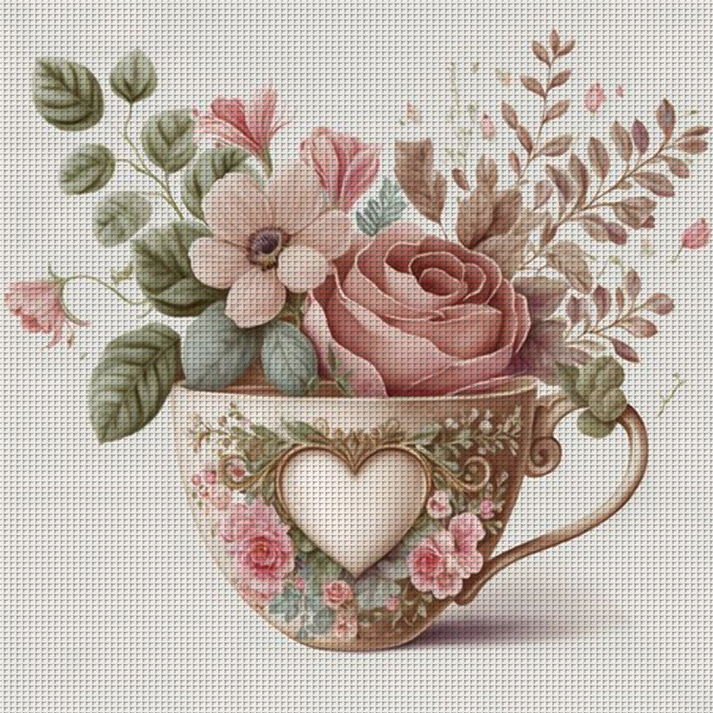 Flowers In Cup - 11CT Stamped Cross Stitch 40*40CM