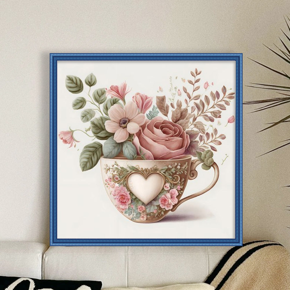 Flowers In Cup - 11CT Stamped Cross Stitch 40*40CM