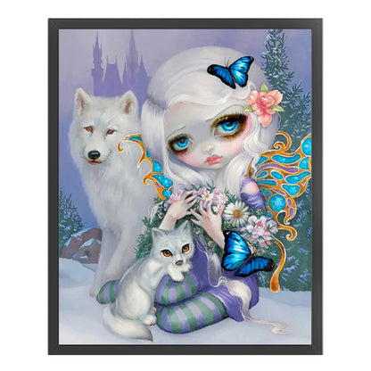 Big-Eyed Girl And Wolf - 11CT Stamped Cross Stitch 40*50CM