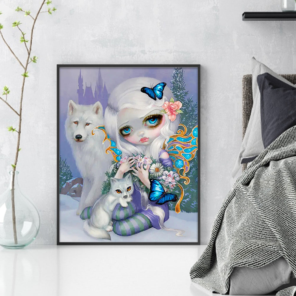 Big-Eyed Girl And Wolf - 11CT Stamped Cross Stitch 40*50CM