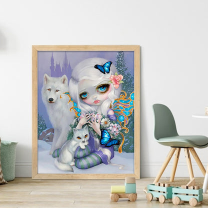 Big-Eyed Girl And Wolf - 11CT Stamped Cross Stitch 40*50CM