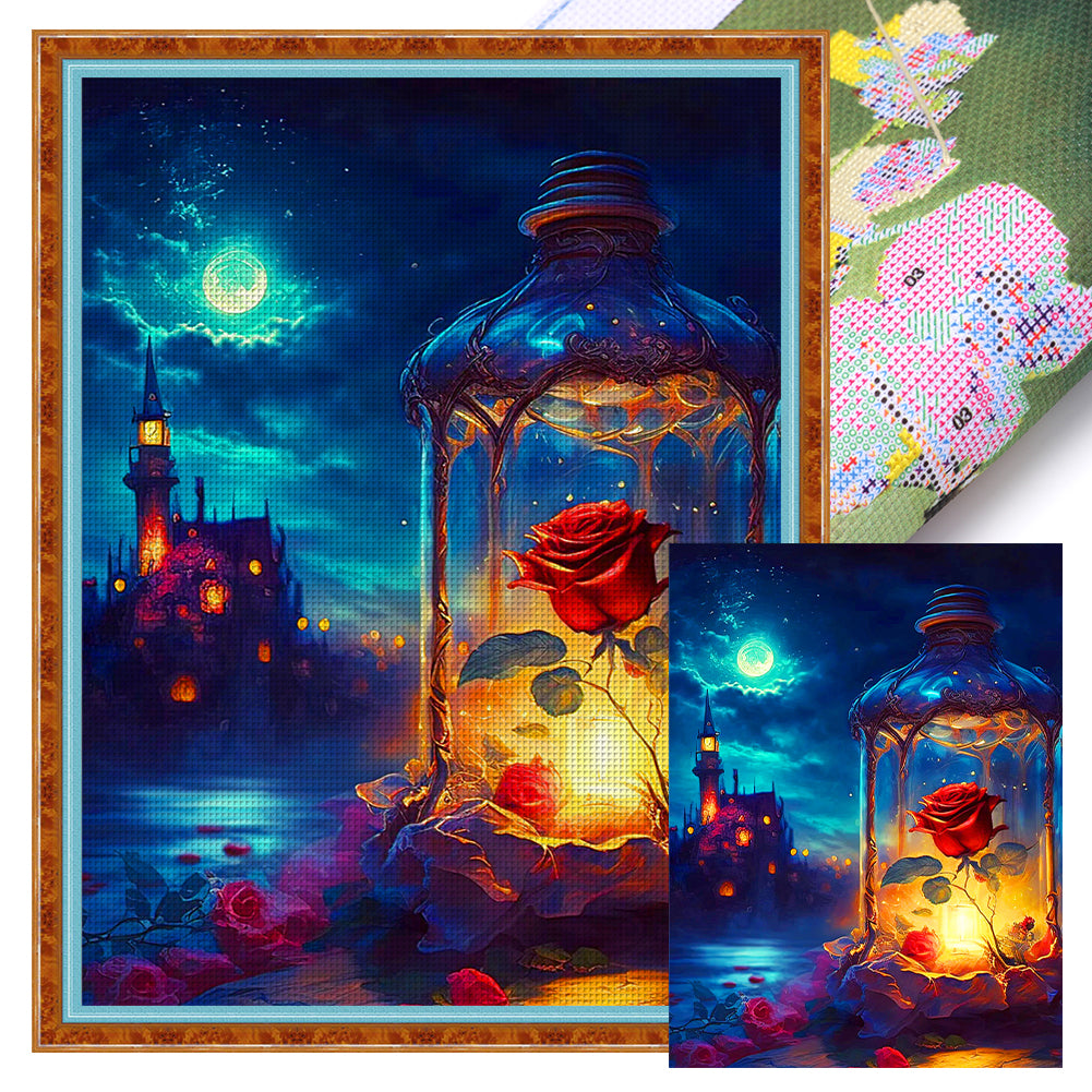 Rose Lamp At Night - 11CT Stamped Cross Stitch 40*53CM