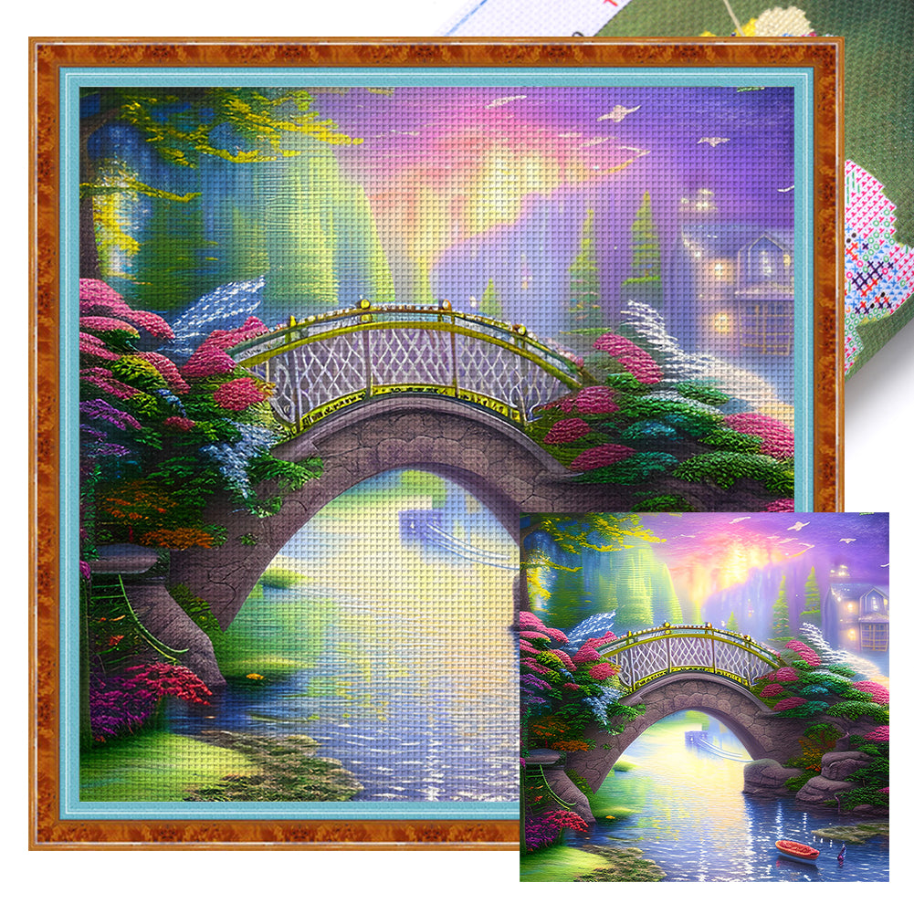 Small Bridge And Flowing Water - 11CT Stamped Cross Stitch 40*40CM