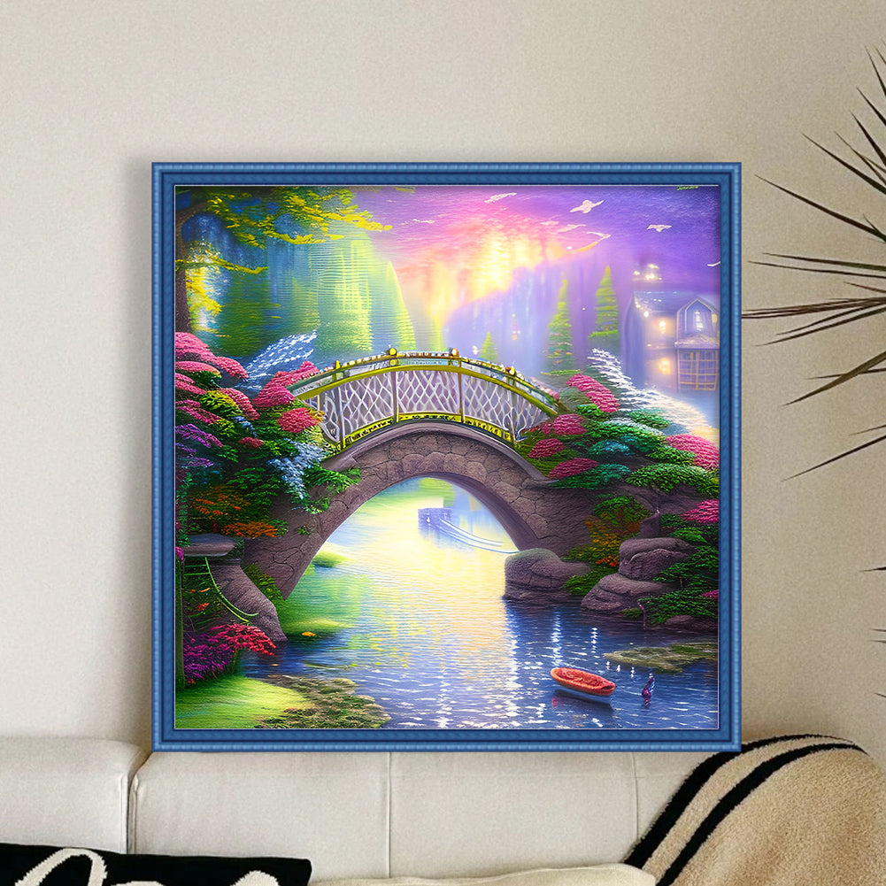 Small Bridge And Flowing Water - 11CT Stamped Cross Stitch 40*40CM