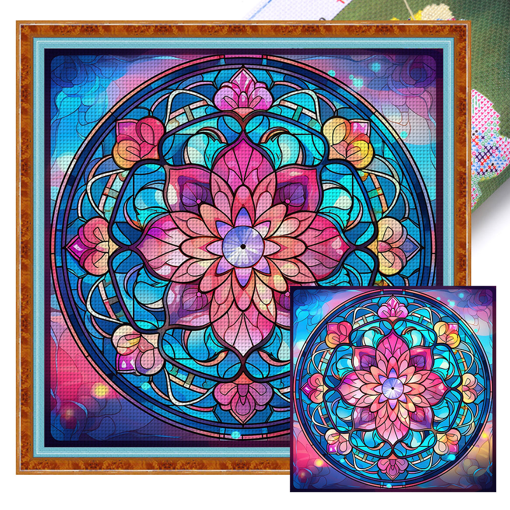 Glass Painting-Flowers - 11CT Stamped Cross Stitch 40*40CM