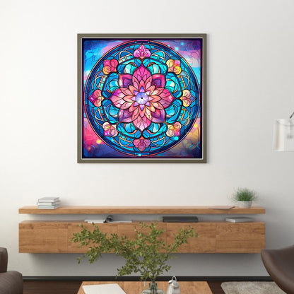 Glass Painting-Flowers - 11CT Stamped Cross Stitch 40*40CM