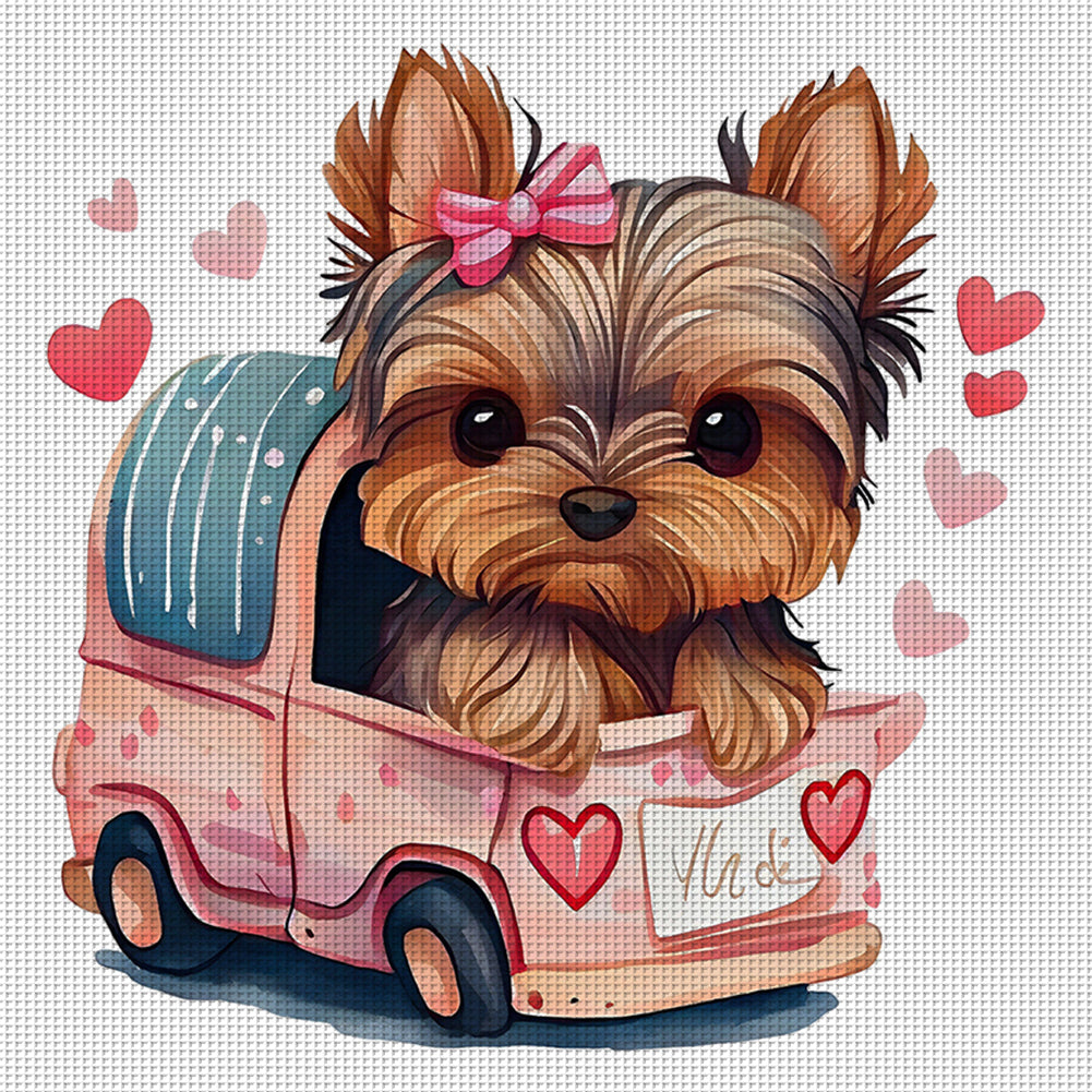 Puppy Riding Car - 11CT Stamped Cross Stitch 40*40CM