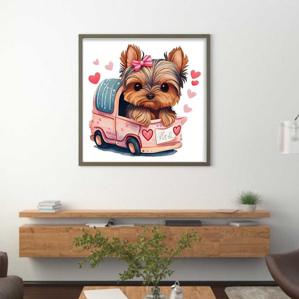 Puppy Riding Car - 11CT Stamped Cross Stitch 40*40CM