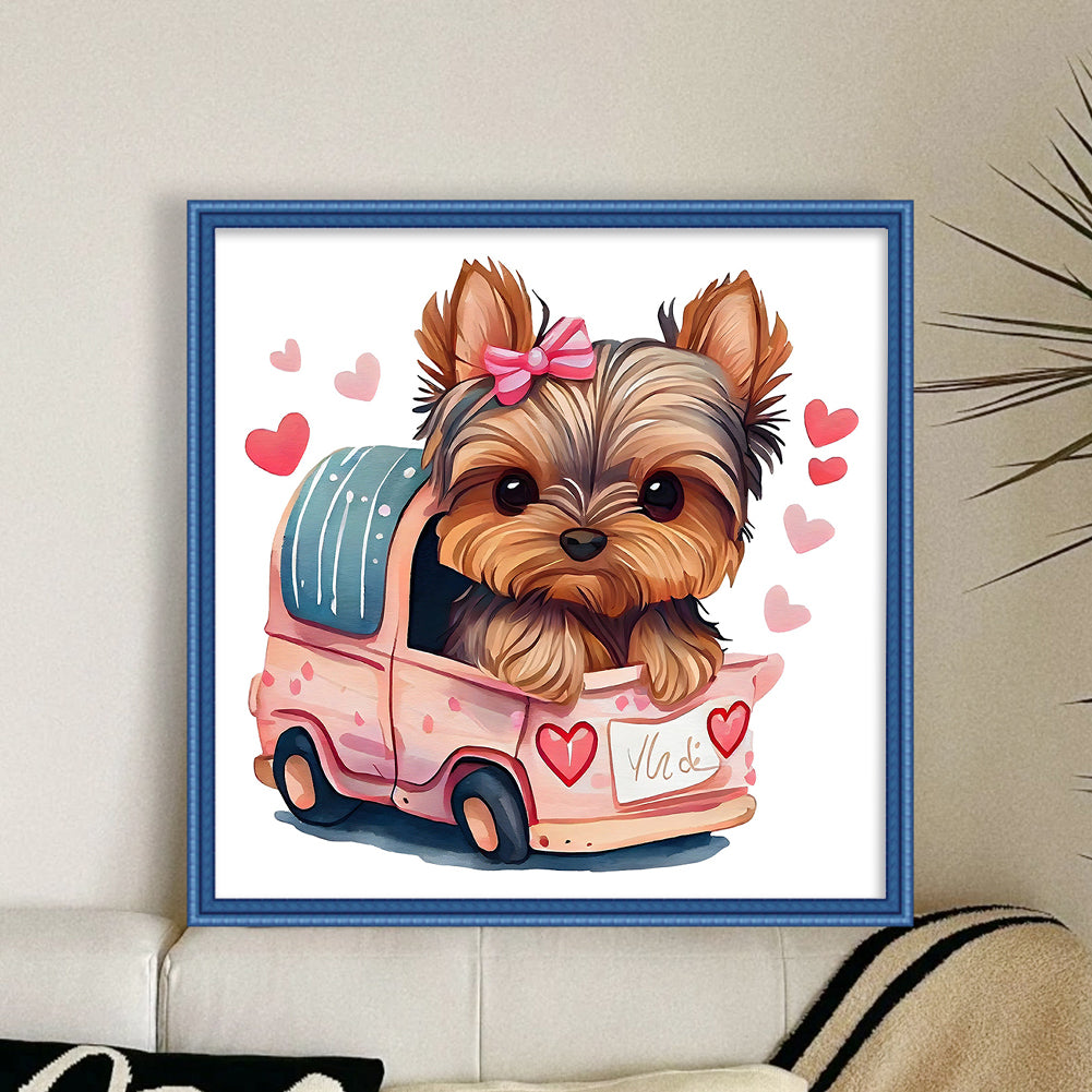 Puppy Riding Car - 11CT Stamped Cross Stitch 40*40CM