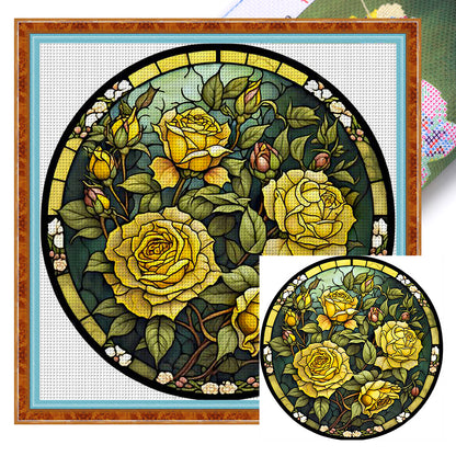 Glass Painting-Yellow Rose - 11CT Stamped Cross Stitch 40*40CM