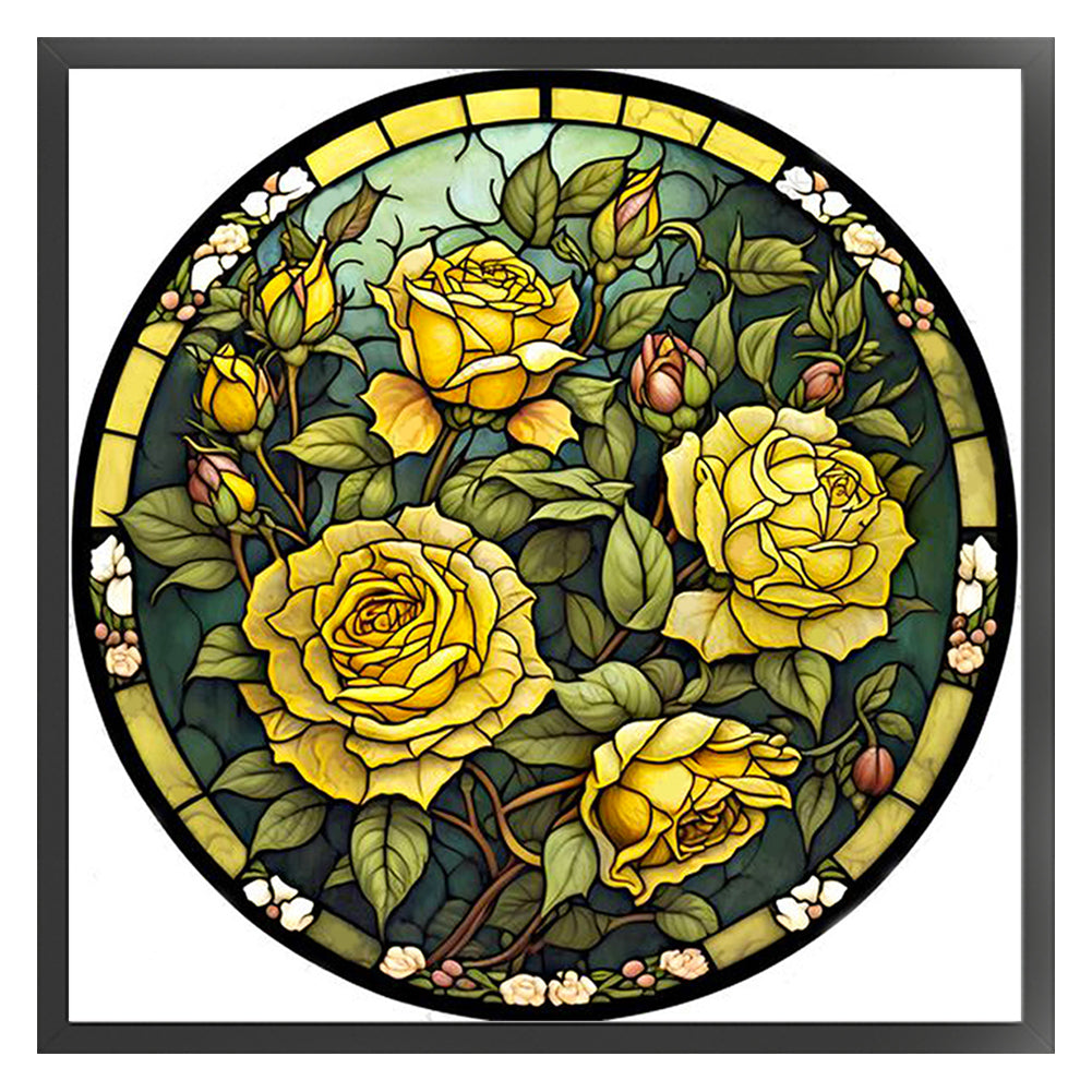 Glass Painting-Yellow Rose - 11CT Stamped Cross Stitch 40*40CM