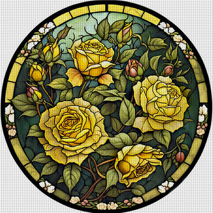 Glass Painting-Yellow Rose - 11CT Stamped Cross Stitch 40*40CM