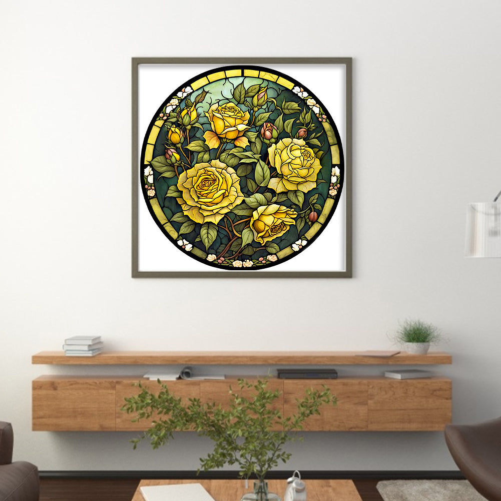 Glass Painting-Yellow Rose - 11CT Stamped Cross Stitch 40*40CM