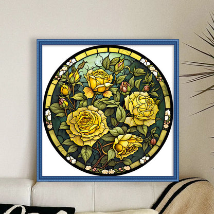 Glass Painting-Yellow Rose - 11CT Stamped Cross Stitch 40*40CM