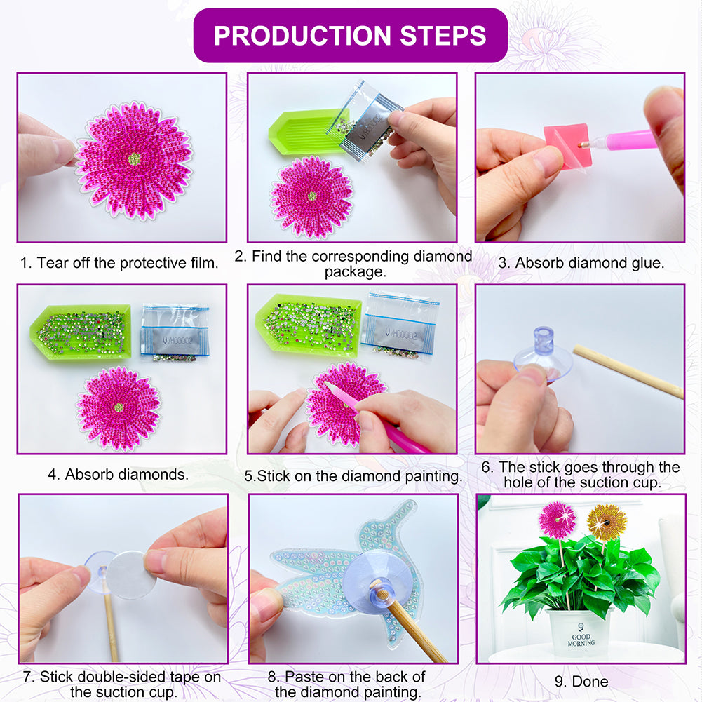 8PCS DIY Diamond Paintings Stick Yard Decor Diamond Painting Garden Stakes Decor