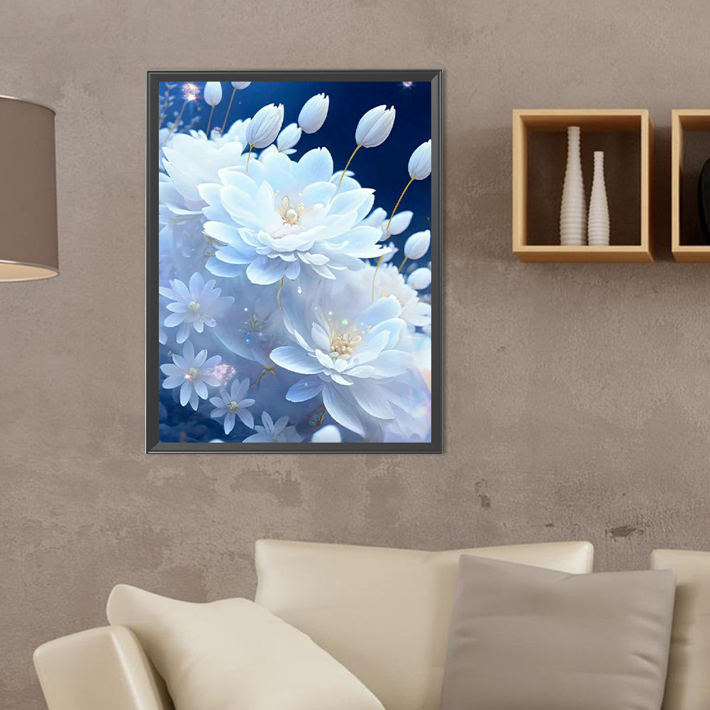 Snow-Colored Ice Lotus Flower - Full Round Drill Diamond Painting 30*40CM