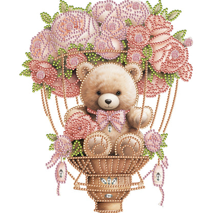 Flowers Hot Air Balloon Bear - Special Shaped Drill Diamond Painting 30*30CM