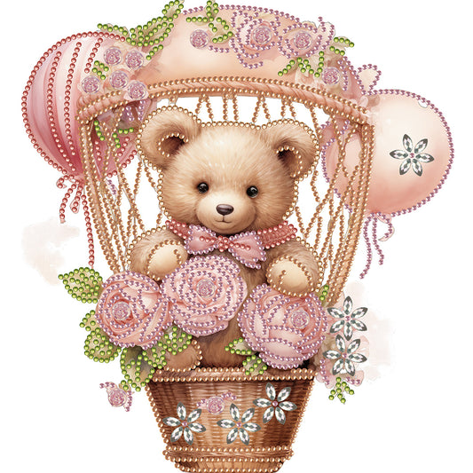 Flowers Hot Air Balloon Bear - Special Shaped Drill Diamond Painting 30*30CM